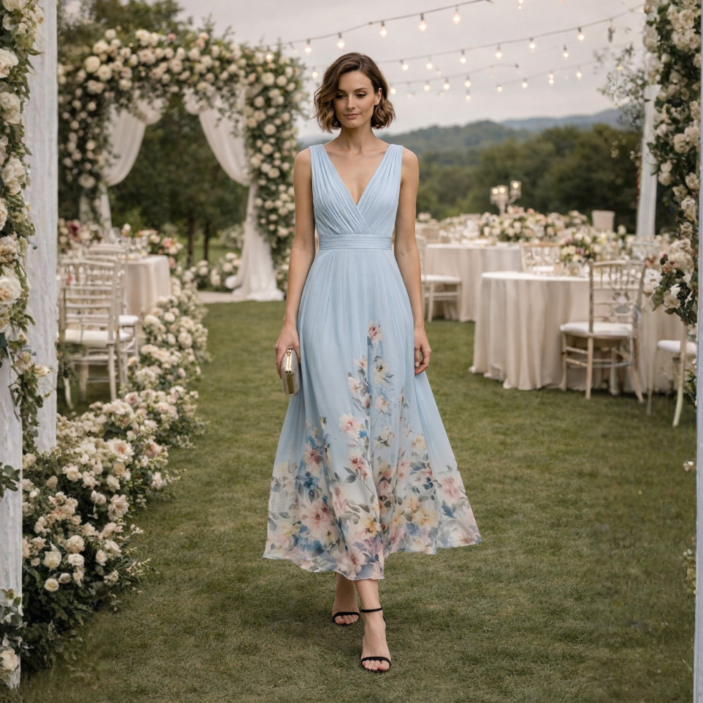 Dames bloemenprint maxi-jurk met v-hals ontwerp Jelle Jora Mode
