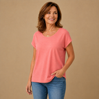 Casual dames top met V-hals en korte mouwen voor de zomer Jelle Jora Mode