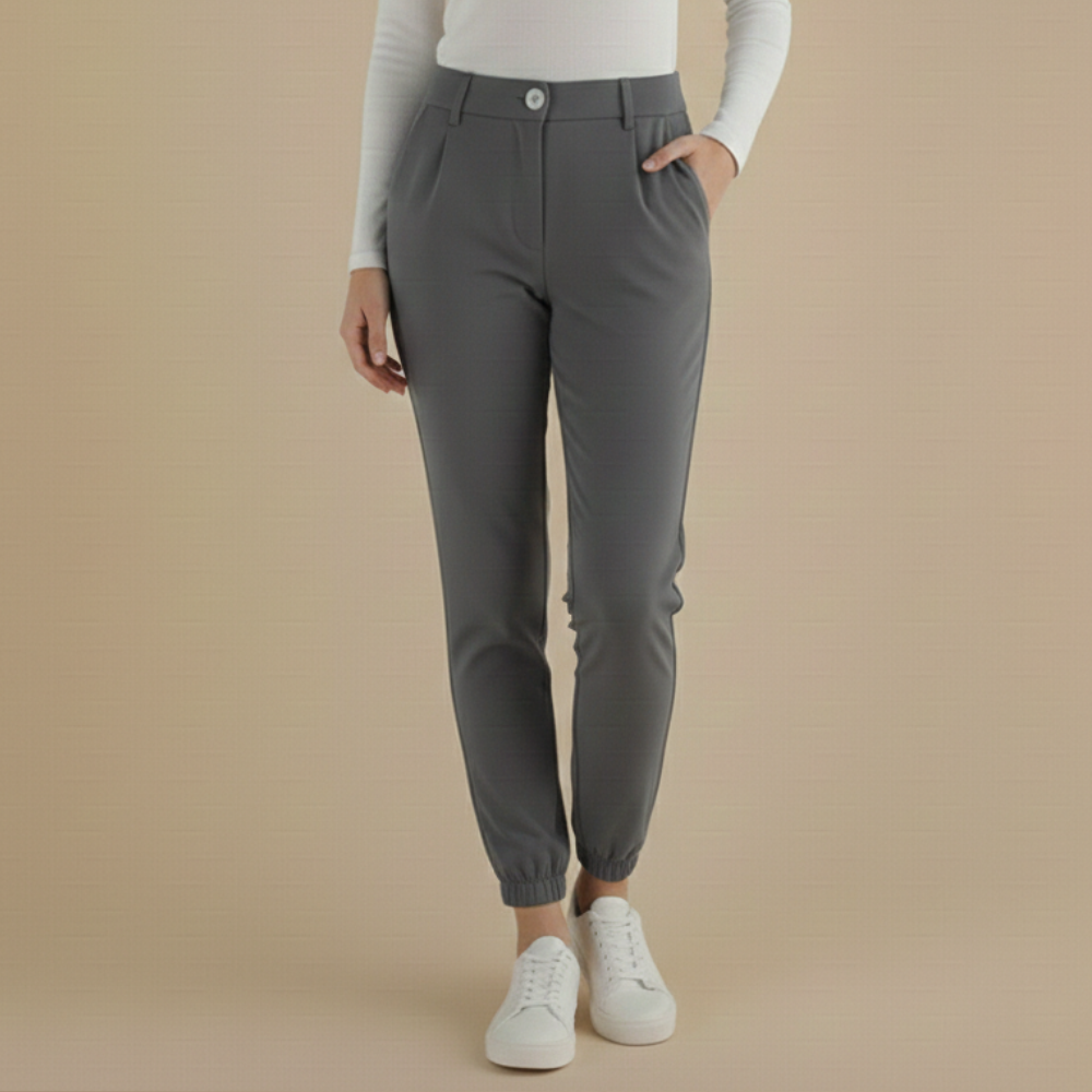 Slim fit joggingbroek met hoge taille en omslag voor dames Jelle Jora Mode