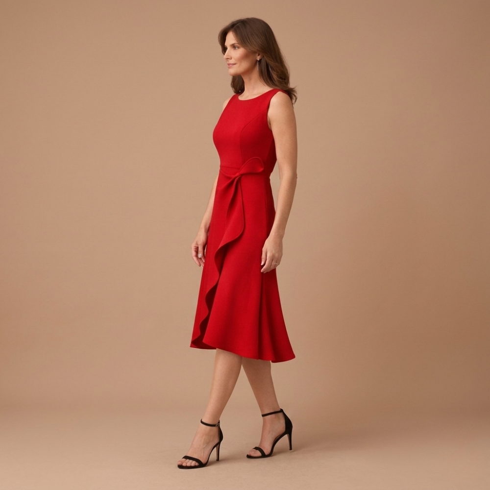 Dames mouwloze A-lijn midi-jurk elegante zomeroutfit Jelle Jora Mode