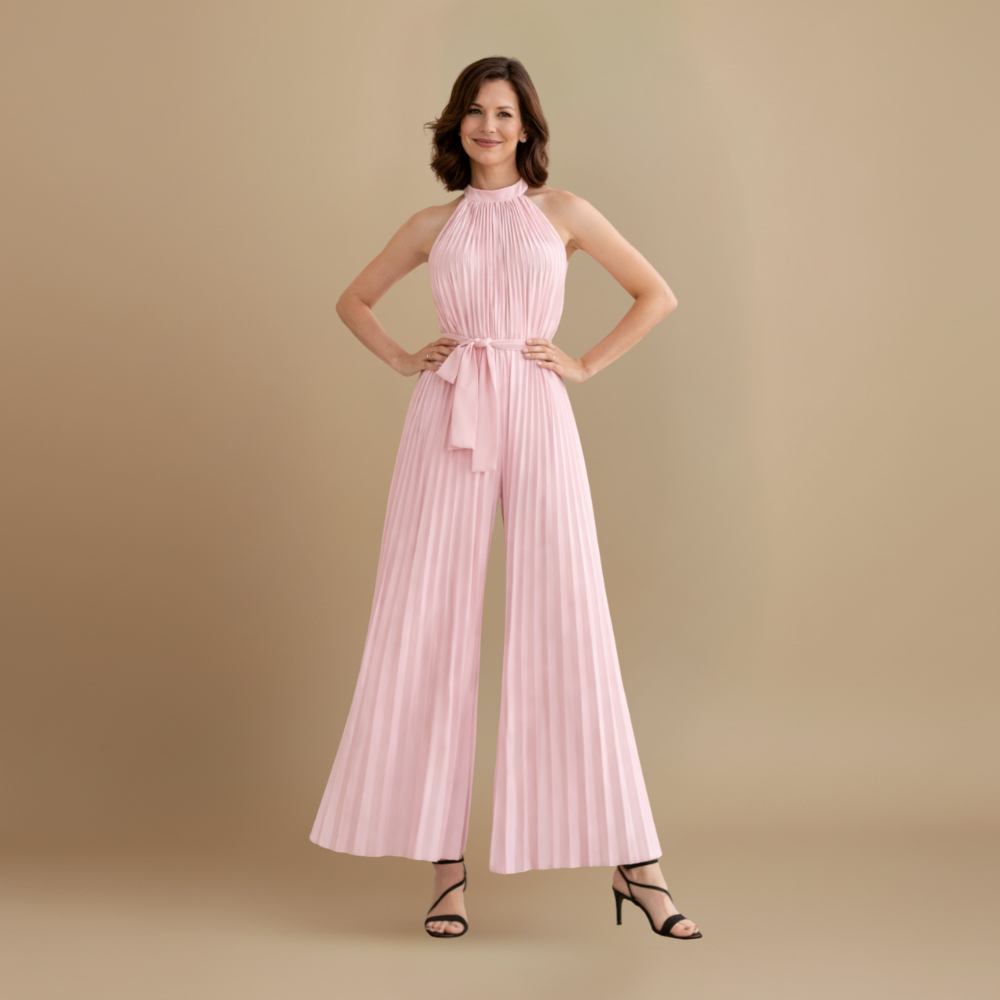 Dames geplooide jumpsuit – hoge hals ontwerp met riem Jelle Jora Mode