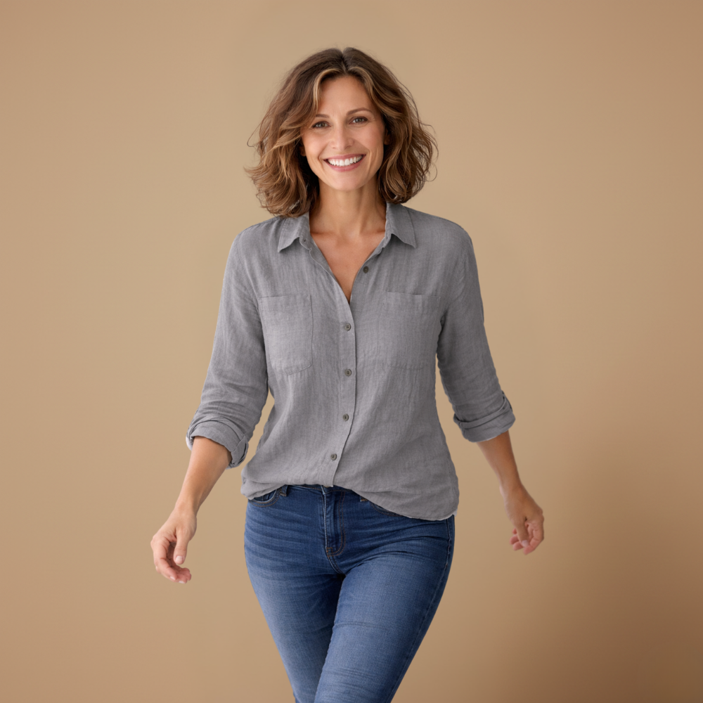 Dames ademende blouse met lange mouwen en knoopsluiting Jelle Jora Mode