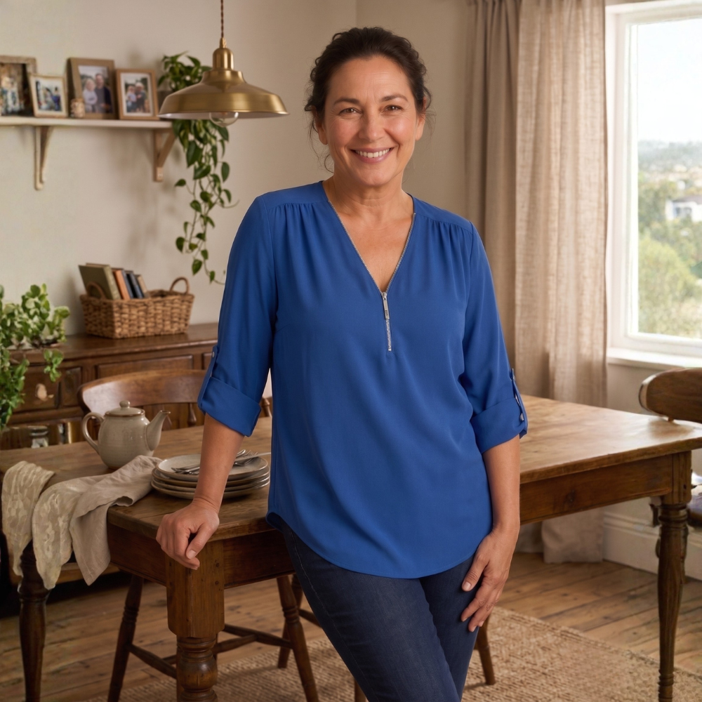 Dames blouse met V-hals en ritssluiting Jelle Jora Mode