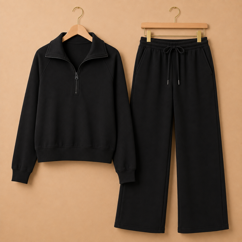 Dames set met lange mouwen en rits en wijde broekspijpen Jelle Jora Mode