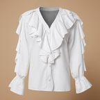 Damesblouse met ruches V-hals en lange mouwen Jelle Jora Mode