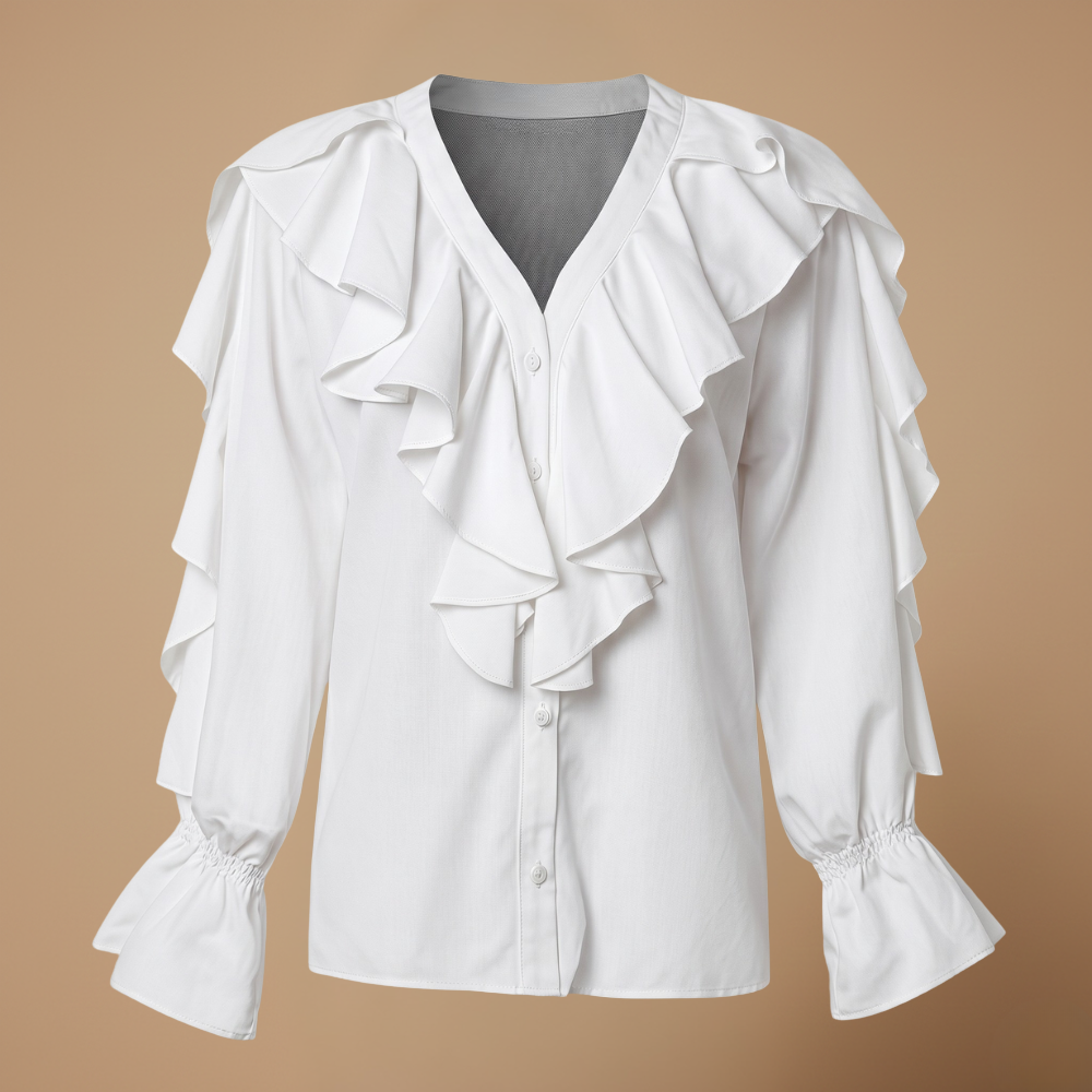 Damesblouse met ruches V-hals en lange mouwen Jelle Jora Mode