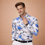 Heren shirt met bloemenprint lange mouwen en getailleerd model Jelle Jora Mode
