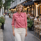 Damesblouse met lange mouwen ruitjespatroon en strik Jelle Jora Mode