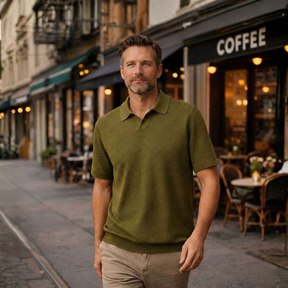 Heren slim fit poloshirt met korte mouwen en klassieke V-hals Jelle Jora Mode
