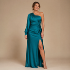 Dames maxi-jurk met één schouder en gedrapeerde details Jelle Jora Mode