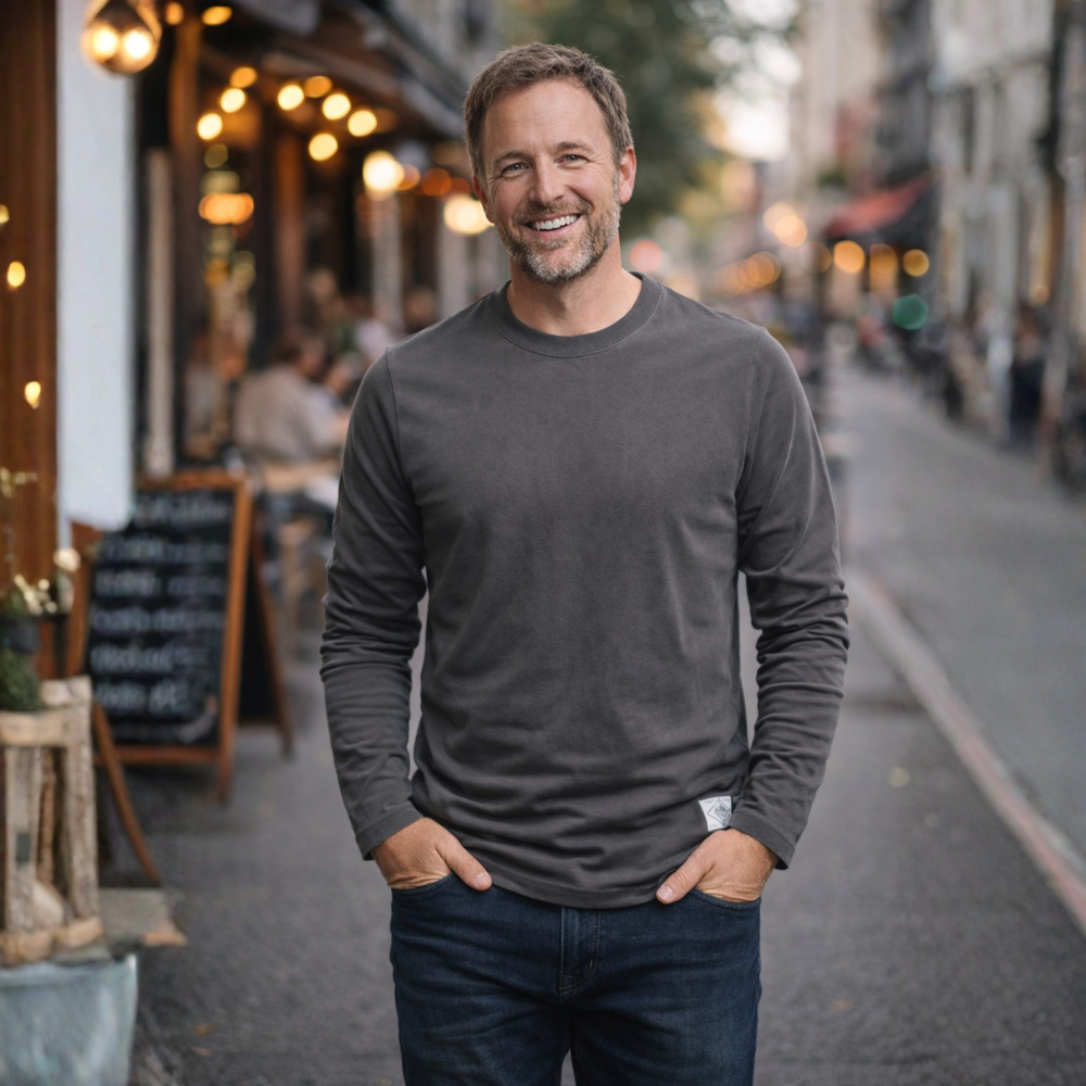 Heren ademend casual t-shirt met lange mouwen en ronde hals Jelle Jora Mode