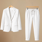Effen kleurige kantoorpak blazer en joggingbroek set Jelle Jora Mode