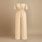 Dames off-shoulder jumpsuit met plooien en wijde pijpen Jelle Jora Mode