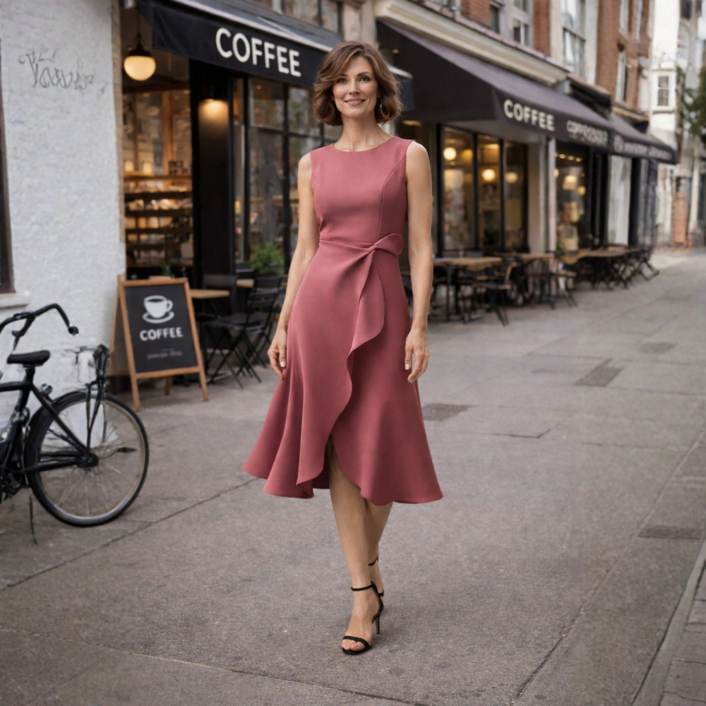 Dames mouwloze A-lijn midi-jurk elegante zomeroutfit Jelle Jora Mode