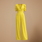 Jumpsuit met pofmouwen V-hals en wijde pijpen Jelle Jora Mode