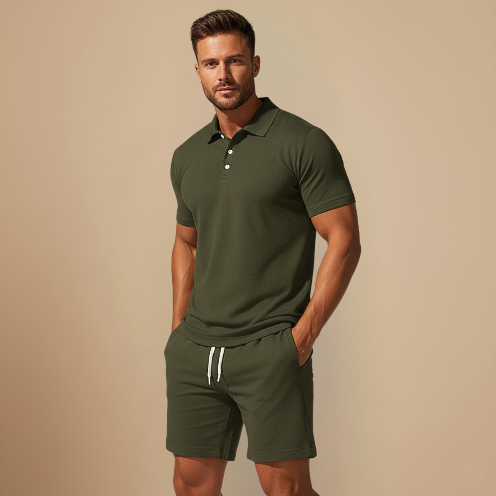 Casual Poloshirt en Korte Broek Tweedelige Set voor Heren Jelle Jora Mode