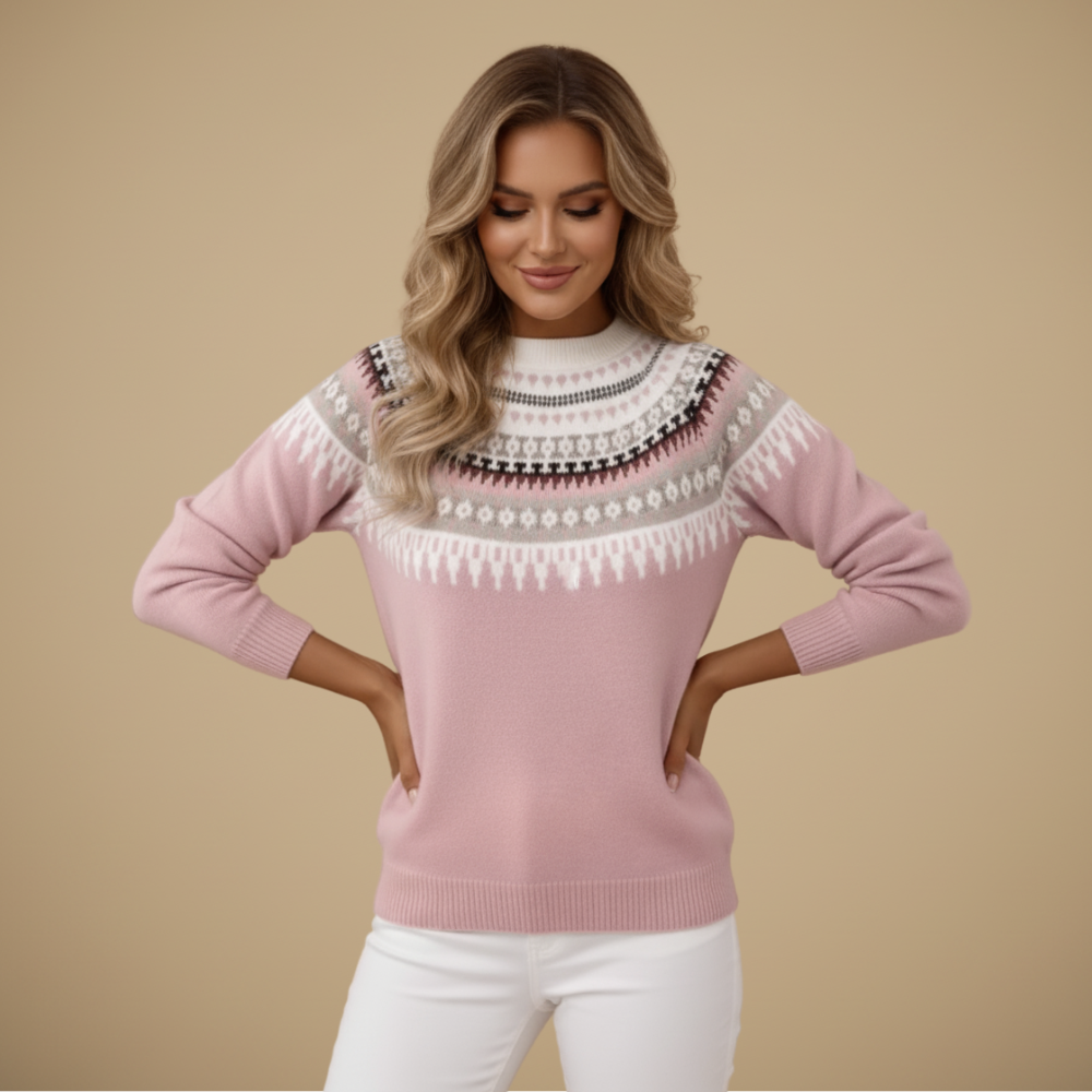 Dikke gebreide trui met Scandinavisch patroon en ronde hals Jelle Jora Mode