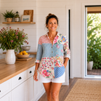 Dames casual blouse met lange mouwen patroon en knoopsluiting Jelle Jora Mode