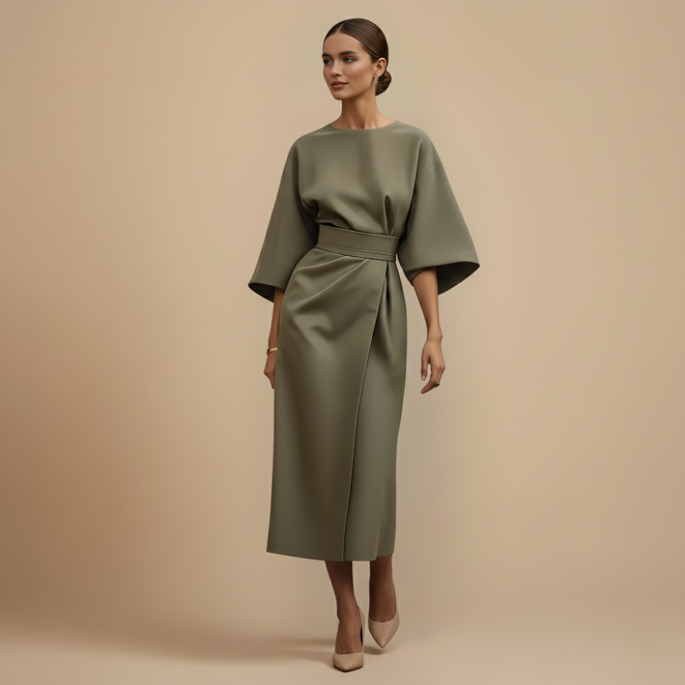 Elegante Effen Jurk met Vleermuismouwen Jelle Jora Mode