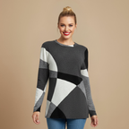 Geometrische patchwork losse top met lange mouwen Jelle Jora Mode