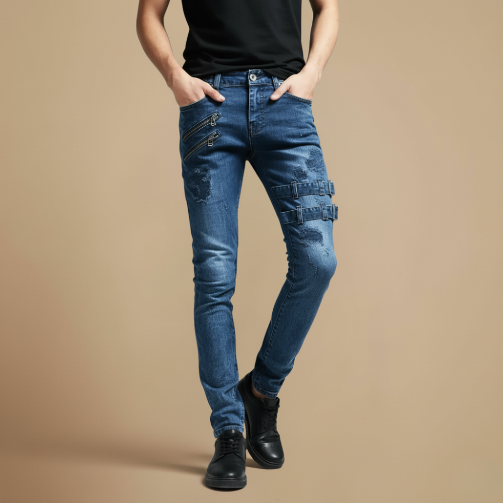 Slanke broek in bikerstijl Jelle Jora Mode