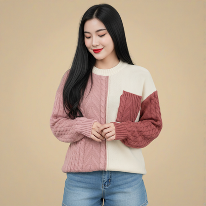 Casual O-hals Patchwork Gebreide Trui Jelle Jora Mode