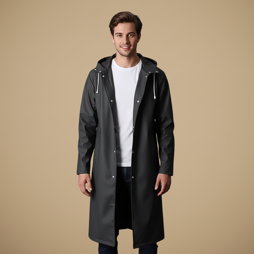 Lange outdoor regenjas met capuchon en windbreaker voor heren Jelle Jora Mode