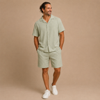 Heren set met overhemd met relaxte revers en korte broek Jelle Jora Mode
