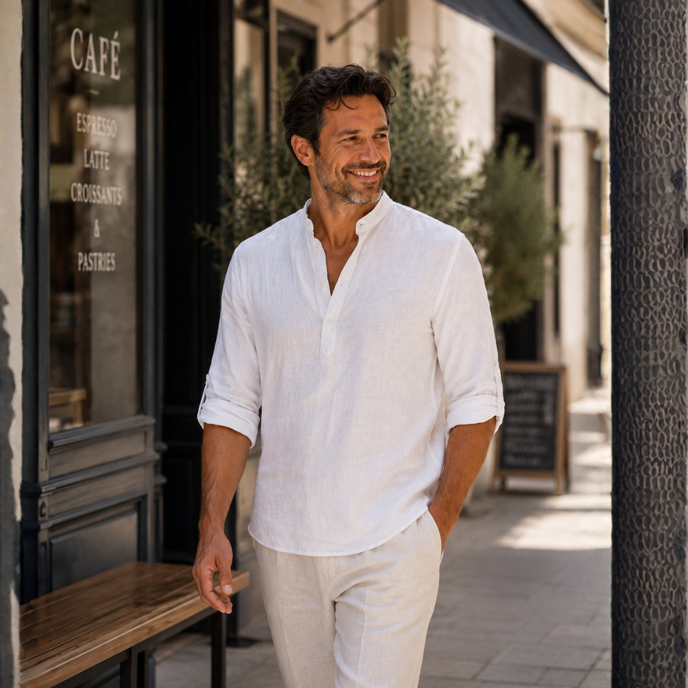 Heren casual blouse met V-hals en lange mouwen Jelle Jora Mode