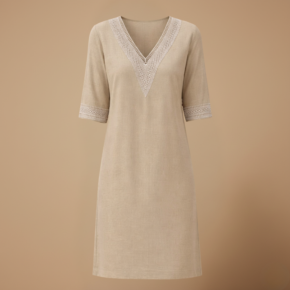 Elegante katoenen linnen zomerjurk met V-hals Jelle Jora Mode