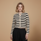 Gestreepte korte gebreide cardigan met knopen voor dames Jelle Jora Mode