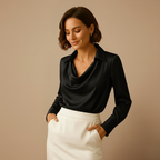 Damesblouse met v-hals en lange mouwen