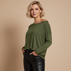 Dames effen off-shoulder losse top met lange mouwen Jelle Jora Mode