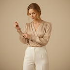 Damesblouse met V-hals en lantaarnmouwen Jelle Jora Mode