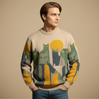 Vintage losse trui met kattenprint Jelle Jora Mode