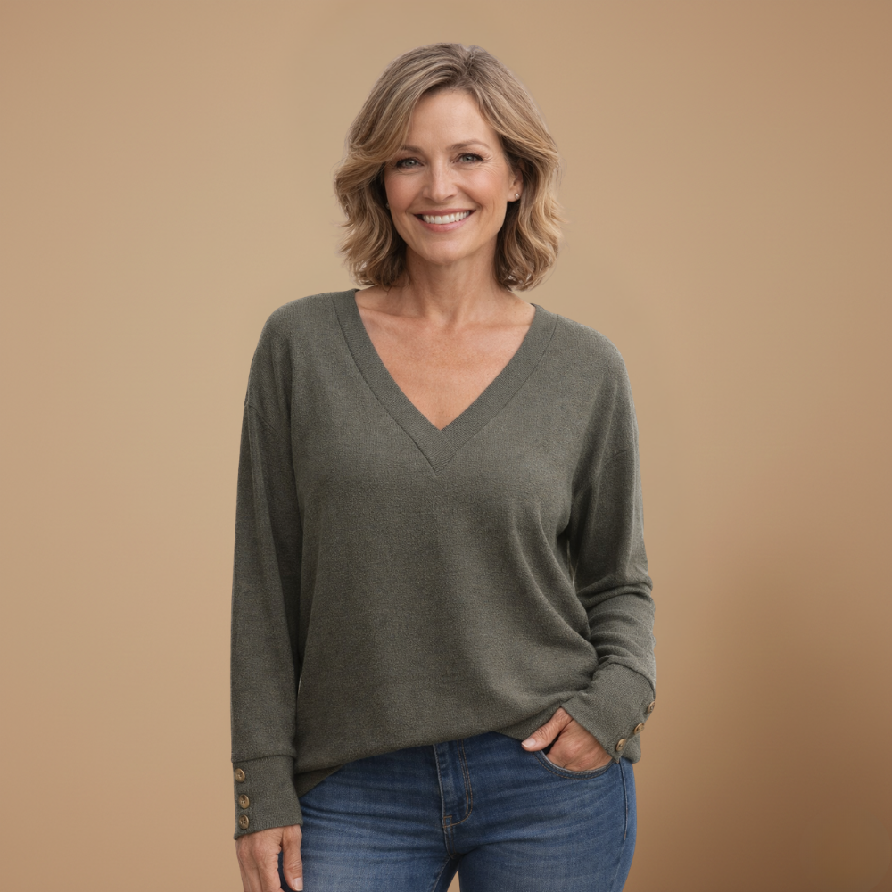 Damesblouse met ruime pasvorm v-hals en lange mouwen Jelle Jora Mode