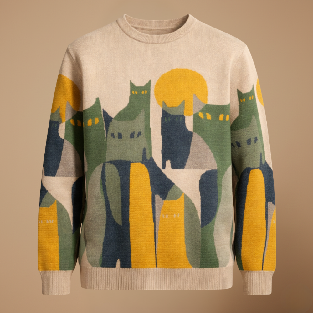 Vintage losse trui met kattenprint Jelle Jora Mode