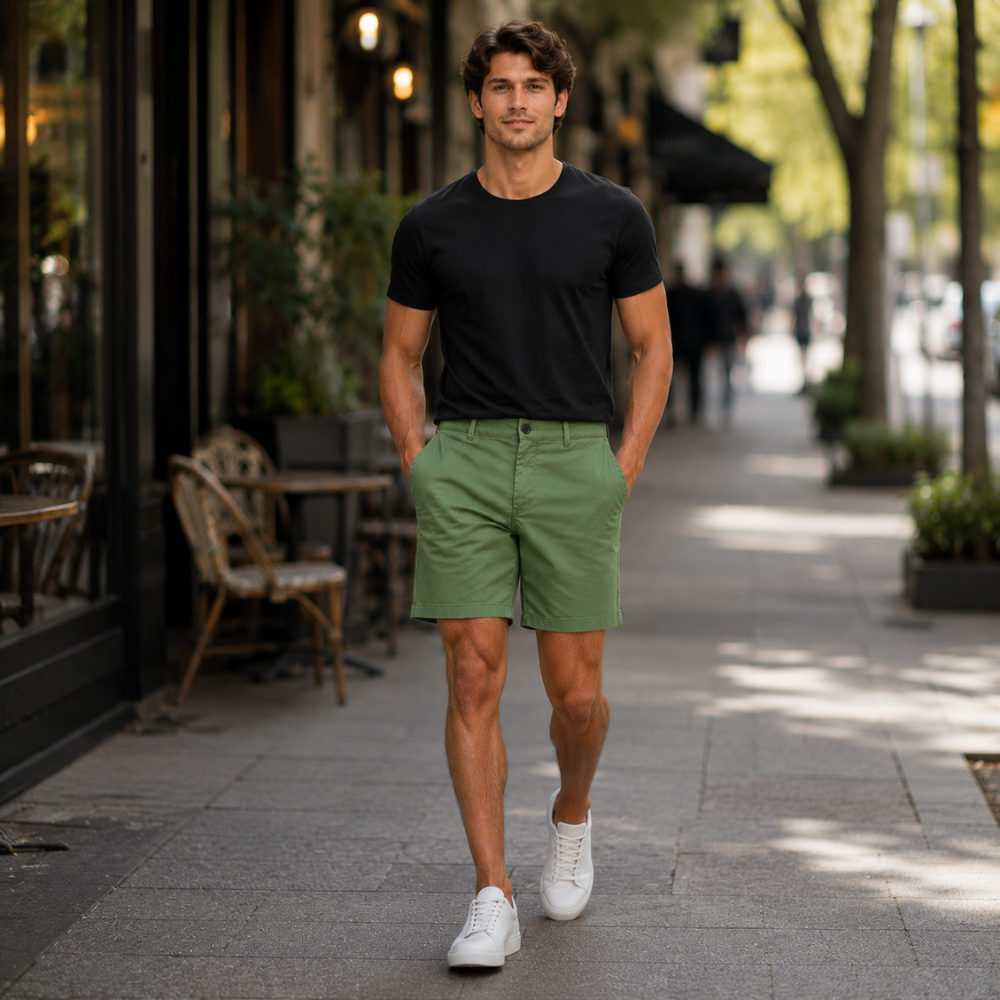 Heren slim fit chino-short Jelle Jora Mode