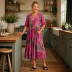 Damesmidi-jurk met bloemenprint en V-hals Jelle Jora Mode