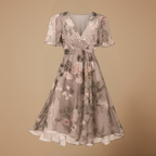 Dames midi-jurk met bloemendesign en V-hals met empire-taille Jelle Jora Mode