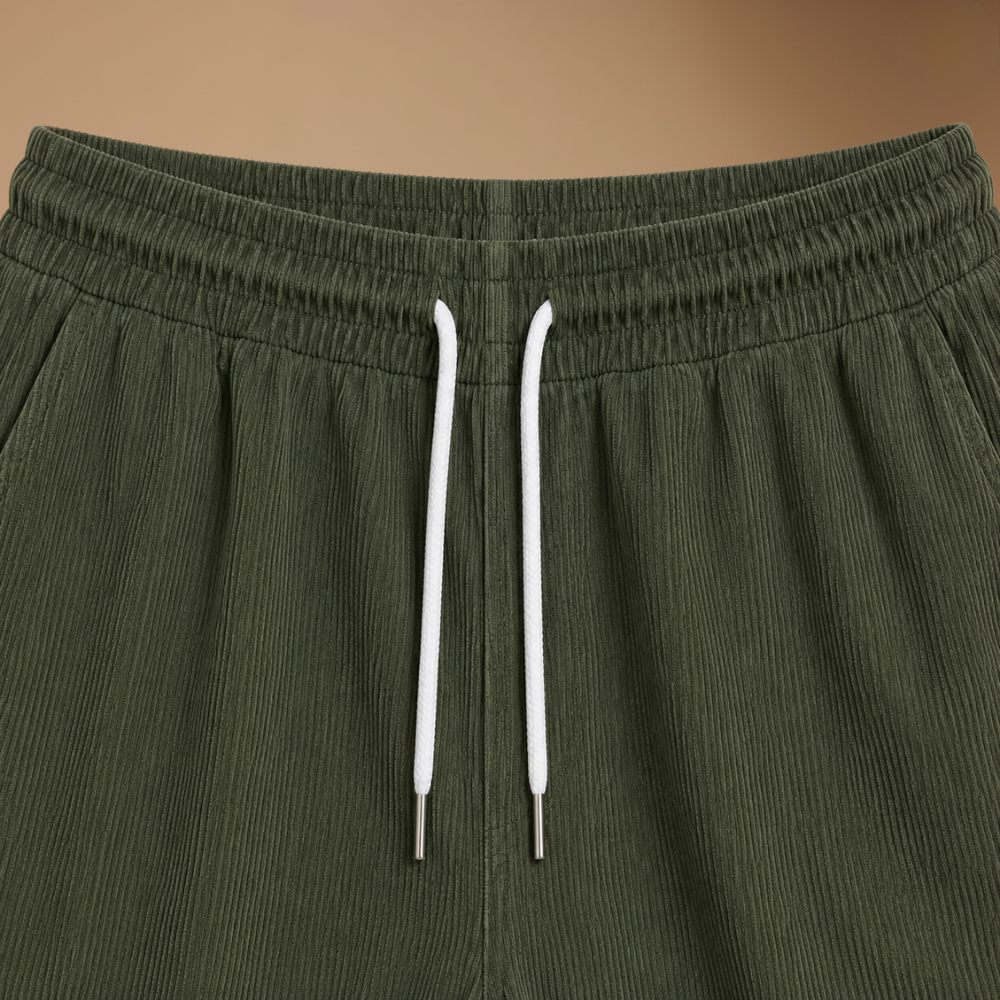 Herenkorte broek van corduroy met elastische tailleband Jelle Jora Mode