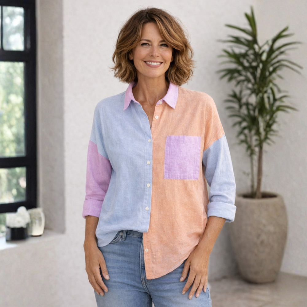 Damesblouse met kleurblokken en knoopsluiting Jelle Jora Mode