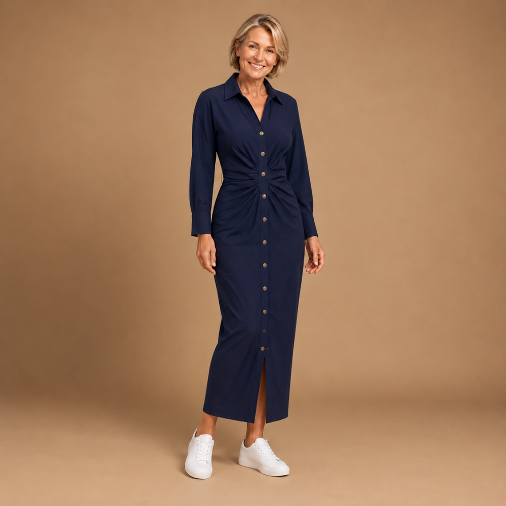 Minimalistische midi-jurk met ruches en strikbandjes voor dames Jelle Jora Mode