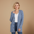 Lange gebreide effen cardigan met enkele knoopsluiting voor dames Jelle Jora Mode