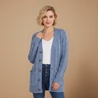 Lange gebreide effen cardigan met enkele knoopsluiting voor dames Jelle Jora Mode