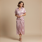 Minimalistische midi-jurk met ruches en strikbandjes voor dames Jelle Jora Mode