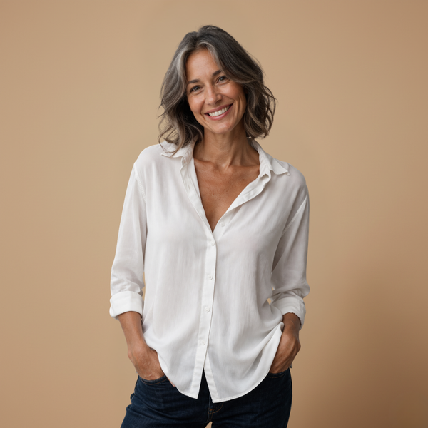 Damesoverhemd met lange mouwen en losse pasvorm met knopen Jelle Jora Mode