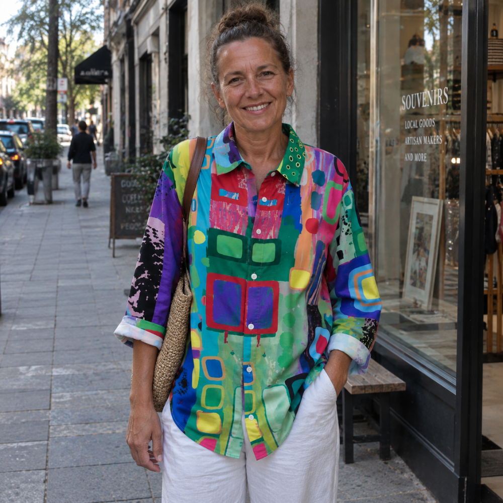 Dames blouse met lange mouwen en abstract patroon Jelle Jora Mode
