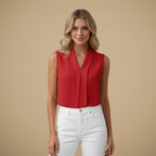 Elegante mouwloze blouse met V-hals en plooien Jelle Jora Mode