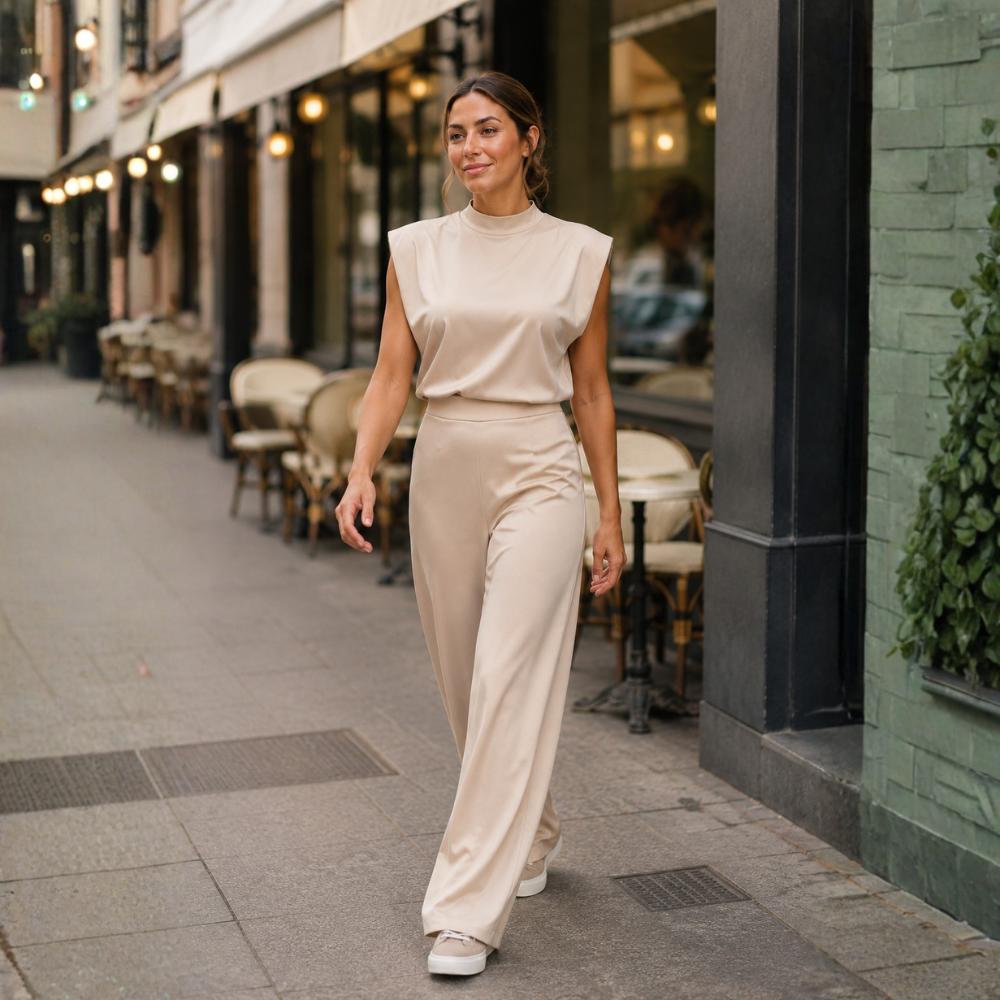 Dames mouwloze jumpsuit met wijde pijpen Jelle Jora Mode